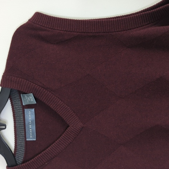 Oscar De La Renta Men's 100% Cotton Sweater Vest Burgundy Diamond Size L - Picture 5 of 11